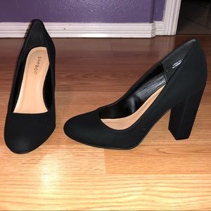 Bamboo Black block chunky almond toe heels